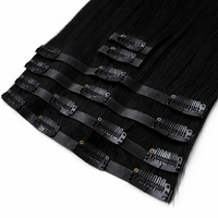 Extensiones de Cabello Clip-In PU Negras Premium, Lisas, Fácil DIY, Volumen y Largo Instantáneos