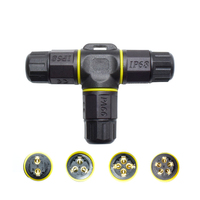 Connecteur de câble électrique étanche IP68 en forme de T, 3 voies, 2 broches, en nylon PA66 et alliage de cuivre, 24A/400V