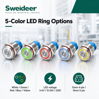 Interrupteur à bouton-poussoir LED métallique 12mm 16mm, momentané ou à enclenchement, avec 1 contact NO et bornes à souder pour équipement industriel