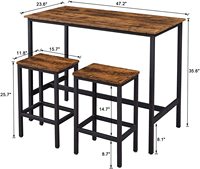 Ensemble de table de bar rustique brun pour salon, salle de fête, 3 pièces, ensemble de table de comptoir de cuisine, table de bar pour le petit-déjeuner avec tabourets