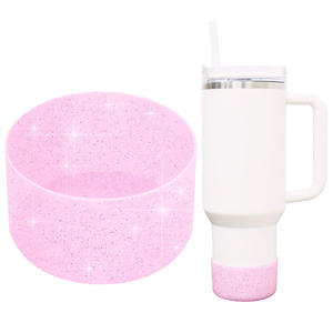 Pelindung dasar cangkir silikon Glitter merah muda panas gemerlap Boot pelindung bawah <span class=keywords><strong>Tumbler</strong></span> berkilau untuk Cup Quencher Adventure 40oz - Product Image 1