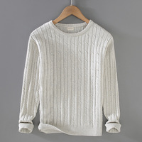 Pull en coton ras du cou pour homme de haute qualité, couleur unie, tricoté décontracté pour l'hiver, anti-plis, design torsadé ajusté, grandes tailles