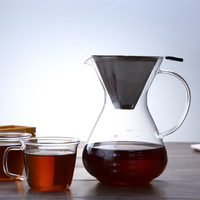 Carafe à café en verre grande capacité 800 ml, résistante à la chaleur, avec poignée, pour infusion manuelle, en acier inoxydable, fournie directement par le fabricant