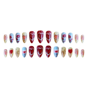 Faux ongles à presser faits main pour la Saint-Valentin, motif cœur rouge et empreinte de lèvres avec strass, design mignon chaussure de ballet et sucette, en acrylique - Product Image 4