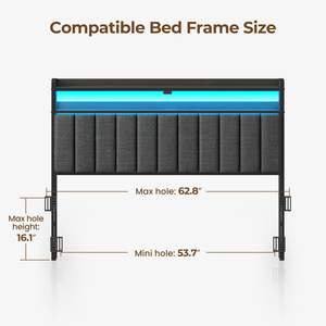 Cabecera <span class=keywords><strong>para</strong></span> Cama Queen Size con Almacenamiento, Puertos USB y Tipo C, Altura Ajustable, Tapizada en Lino Negro, Cómoda y Moderna - Product Image 3