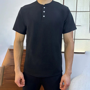 เสื้อยืด AMZ รุ่นคัสตอม ซัมเมอร์ สลิมฟิต สไตล์อเมริกัน ไซส์ US แขนสั้น ติดกระดุม คอเฮนลีย์ ผ้าทอเนื้อเรียบ สีพื้น 100% โพลีเอสเตอร์ สำหรับผู้ชาย - Product Image 2