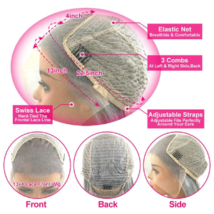 Elegante Peluca Lisa Color Gris Plateado para Mujer - Cabello Humano Vietnamita 100% con Frente de Encaje 13x4 Sin Pegamento Pre-Depilado 180% de Densidad - Product Image 5