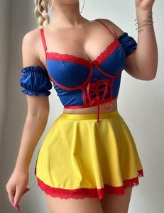 Sprookjesprinses Rollenspel Lingerie, Blauw Rood Geel Contrastkleur Kant Korset Top Flare Minirok Halloween-kostuum - Product Image 6