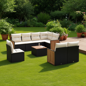 ชุดโซฟาสวนแบบโมดูลาร์หวาย PE สีดำ 9 ชิ้น เฟอร์นิเจอร์กลางแจ้งทันสมัย ​​ทนทานต่อสภาพอากาศ พื้นที่ใช้สอยในสวน - Product Image 2