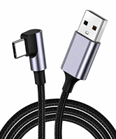 Kabel USB C Heavy Duty 90 Derajat, Pengisian Cepat, Kabel Charger Tipe C Sudut Kanan, Hitam, Nilon Terjalin, Anti Kusut, Kabel Sinkronisasi