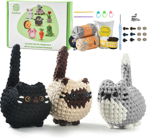 Kit de Ganchillo Fácil para Gatos <span class=keywords><strong>Amigurumi</strong></span>, Set Completo de Iniciación al Ganchillo con Tutoriales <span class=keywords><strong>Paso</strong></span> <span class=keywords><strong>a</strong></span> <span class=keywords><strong>Paso</strong></span> para Principiantes - Product Image 1