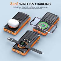 Batterie externe solaire 20000 mAh avec câbles intégrés, charge rapide sans fil pour téléphones, écouteurs, montres