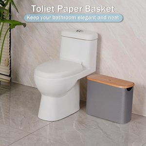 Custom Bamboo Toilet Paper Organizer for Bathroom <b>Collapsible</b> <b>Storage</b> Basket with Lid Handle - Product Image 5