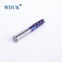 Fraise à queue en carbure monobloc HRC65 à 4 cannelures, revêtement nano bleu, queue droite, en acier au tungstène, pour usinage de moules en acier CNC