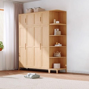 Armoire en bois massif de style nordique, porte à charnières de style japonais, armoire de rangement pour chambre à coucher, utilisation en appartement de petite taille - Product Image 1