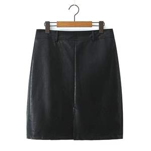 Jupe midi en similicuir taille haute pour femme Runqi, couleur unie avec fermeture éclair et fente avant, style moulant pour le bureau N9091 - Product Image 1