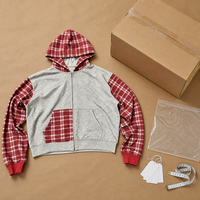 ZHILIAN Sudadera con capucha y cremallera completa, de tejido grueso, estilo urbano, con bolsillo canguro, diseño de patchwork a cuadros, Venta al por mayor, OEM, ODM, Marca privada