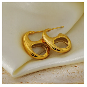 ต่างหูชุบทอง18K ดีไซน์เรียบง่ายทำจากสเตนเลสห่วงกลวงคุณภาพพรีเมี่ยมสำหรับเป็นของขวัญ - Product Image 4