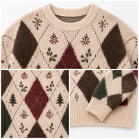 Pull de Noël surdimensionné unisexe, motif rétro Argyle, sapin, flocon de neige, houx, tricoté, logo personnalisé
