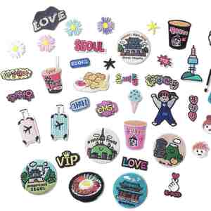 Patch en tissu brodé en fer de 0,5-5,5 cm, motifs dessin animé, aliments, fleurs, valise, mots, emblèmes, pour porte-clés DIY et promotion - Product Image 1