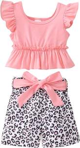 Vêtements d'été OEM Débardeurs à volants et shorts dinosaure léopard pour filles de 2 à 14 ans - Product Image 2