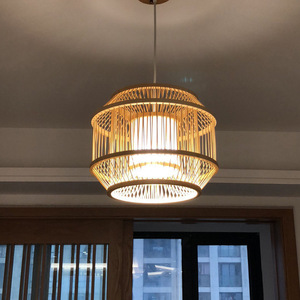 โคมไฟห้อยเพดานทรงกลมสไตล์ญี่ปุ่น ทำจากไม้ไผ่สาน ใช้หลอดไฟ LED E27 หัวเดียว เหมาะสำหรับบ้าน ห้องน้ำชา ร้านอาหาร - Product Image 2