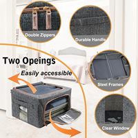 Boîte de rangement à couvercle visible en tissu Organisateurs de placard robustes Bacs de rangement pour vêtements en lin pour organiser les vêtements