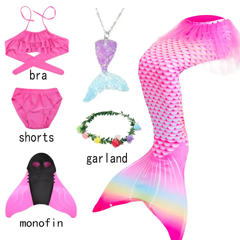 Fantasia infantil de cauda de sereia para meninas, fantasia de cosplay para piscina, fantasia de carnaval, fantasia de natação infantil em poliéster