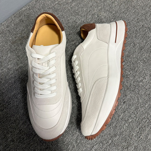 Full-grain leather thick-soled Baitei <b>white</b> sneakers for <b>men</b>, suitable for sports, casual wear, commuting and daily use.shoes - Product Image 3