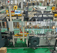 Focuspack Machine d'emballage entièrement automatique pour boîtes en carton et caisses en papier, avec fonctions de motorisation, de cerclage, d'étiquetage et de sanglage, pour l'industrie agroalimentaire, optimisant les coûts de main-d'œuvre
