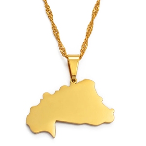 Collier à breloques en acier inoxydable avec drapeau du Burkina Faso plaqué or 18 carats Pendentif avec carte drapeau du Burkina Faso Collier à chaîne ras du cou - Product Image 1