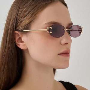 Lunettes de soleil ovales sans monture pour femmes, style rétro 2025, avec logo personnalisé, branches métalliques et verres dégradés, protection UV400 - Product Image 3