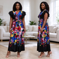 Nouvelle Robe Trapèze Décontractée Rétro à Imprimé Floral, Col en V, Manches Courtes et Taille Haute, Vente en Gros 25762