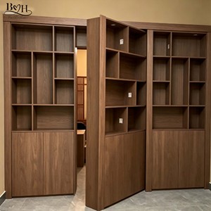 Bibliothèque dissimulée en bois massif, étagères de rangement multicouches secrètes, porte coulissante pour villa, maison, bureau, passage caché - Product Image 1
