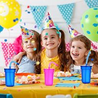Gobelets de fête pour enfants en plastique incassable et léger, avec couvercles et pailles, lot de 6, 12 oz, gobelets à boire néon colorés, cadeaux de fête