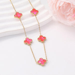 <span class=keywords><strong>Collana</strong></span> alla Moda in Acciaio Inossidabile Placcato Oro 18k, Trifoglio <span class=keywords><strong>a</strong></span> Quattro Foglie Bifacciale, <span class=keywords><strong>Collana</strong></span> Sportiva <span class=keywords><strong>a</strong></span> Forma di Bambù - Product Image 4