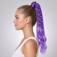 Extension de cheveux tressée en queue de cheval, 24 pouces, bicolore violet, en fibre haute température, avec bande élastique, tresse torsadée