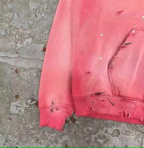 Сшитая на заказ одежда потрепанная Солнцезащитная толстовка с капюшоном 100% хлопок Тяжелая кислотная стирка винтажная уличная Толстовка - Product Image 4