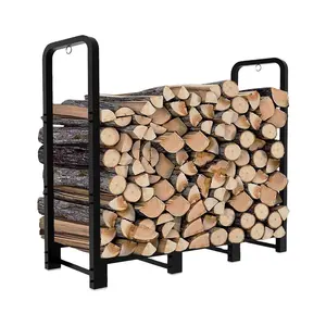 Support de rangement de bûches en métal noir mat, nouveau support, robuste, pour bois de chauffage, 4 pieds