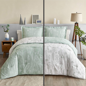 Funda de edredón <span class=keywords><strong>Queen</strong></span>, juego de ropa de cama suave, Floral, verde, Reversible, flores, botánico, 3 piezas - Product Image 3