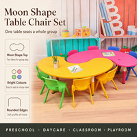 Ensemble table et chaises pour enfants en plastique, forme de lune, multicolore, préscolaire, Montessori, maternelle, garderie, mobilier de classe
