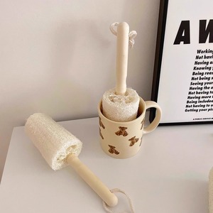 Solid Wood <b>Handle</b> Loofah <b>Sponge</b> Cup Brush With Hanging Loop For Kitchen Cleaning - Product Image 2
