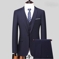 Setelan Jas Tuxedo Slim Fit Pria Cooper Nelson 3-Piece Single Breasted Jaket Rompi Celana Dasi Berhias Manik-Manik Biru Tua 4XL