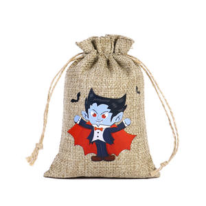 Sac à cordon en lin 2025 pour enfants, petit sac de rangement pour bonbons en forme de citrouille et de fantôme, fournitures pour fête d'Halloween, lot cadeau promotionnel - Product Image 4