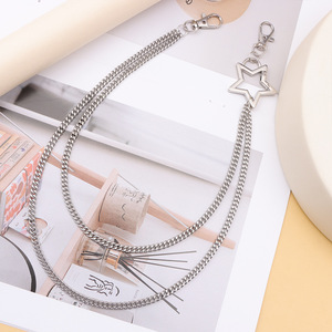 <b>Waist</b> <b>Chain</b> Double Layer Metal <b>Chain</b> Star Pendant Hip Hop Fashion Accessory For Pants And Skirts Daily Wear Zinc Alloy - Product Image 6