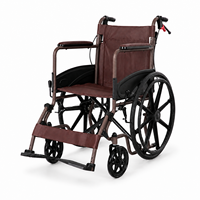 Fauteuil roulant en acier QHC Attendant-Control - Cadre marron chocolat, freins à main, repose-pieds rabattables, pneus pleins de 24 pouces, garantie de 3 ans, 100 kg