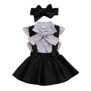 Conjunto de Ropa para Bebé Niña, Camisa de Manga Corta con Lazo, Falda con Tirantes y Diadema, 3 Piezas, Uniforme Escolar H19030 - Product Image 1