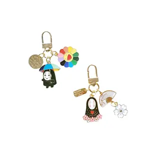 Xinxing Cartoon Metalen Emaille Sleutelhanger Auto Bag Hangend Charm Airpods Accessoires Japan Anime Spirited Away Gouden Sleutelhanger