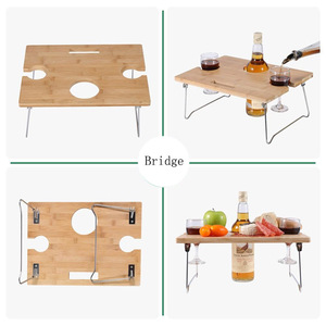 Chân Gấp Di Động Bàn Ăn Sáng Bằng Tre Bàn Ăn Nhẹ Có Khay Đựng Chai Rượu Thủy Tinh Cho Công Viên Bãi Biển Dã Ngoại Ngoài Trời - Product Image 2