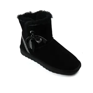 Factory Custom Winter Women Leather Shoes Lined Ankle Snow Boot Real Sheepskin Fur Boots For Ladies